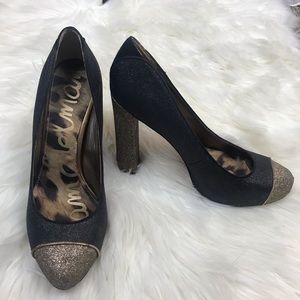 [Sam Edelman] Gold & Black Sparkly Heel (5”)